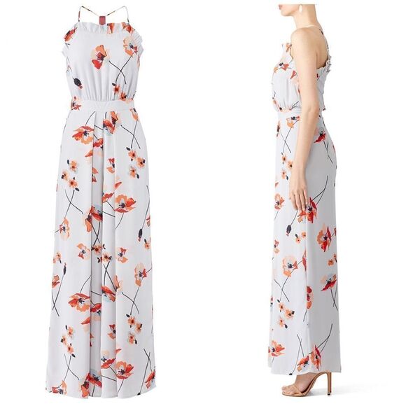 Anthropologie Paper Crown Ruffle Poppy White Water Floral Jumpsuit sz Small - Picture 16 of 16